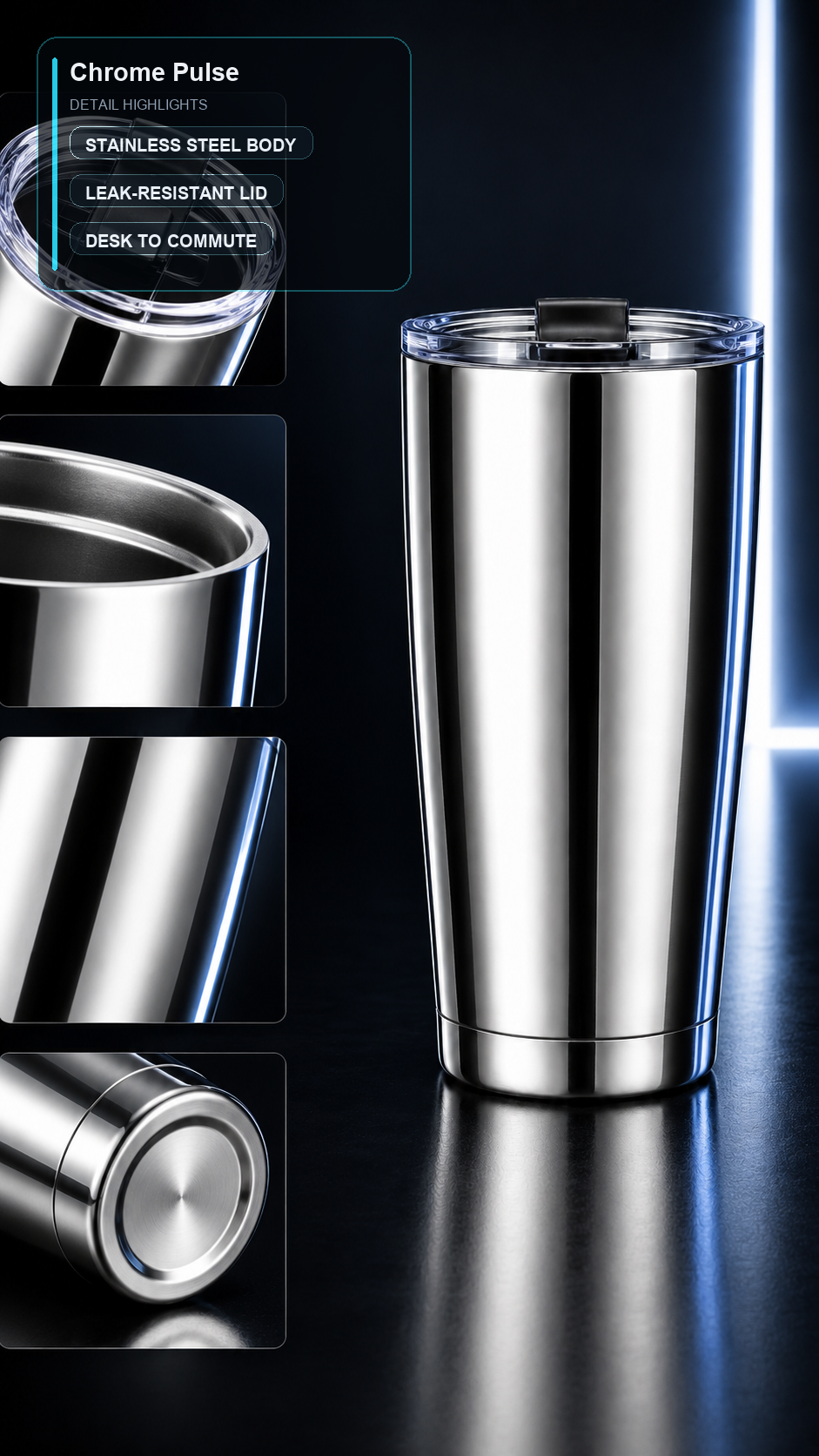 CyberFlasks Chrome Pulse insulated tumbler detail image