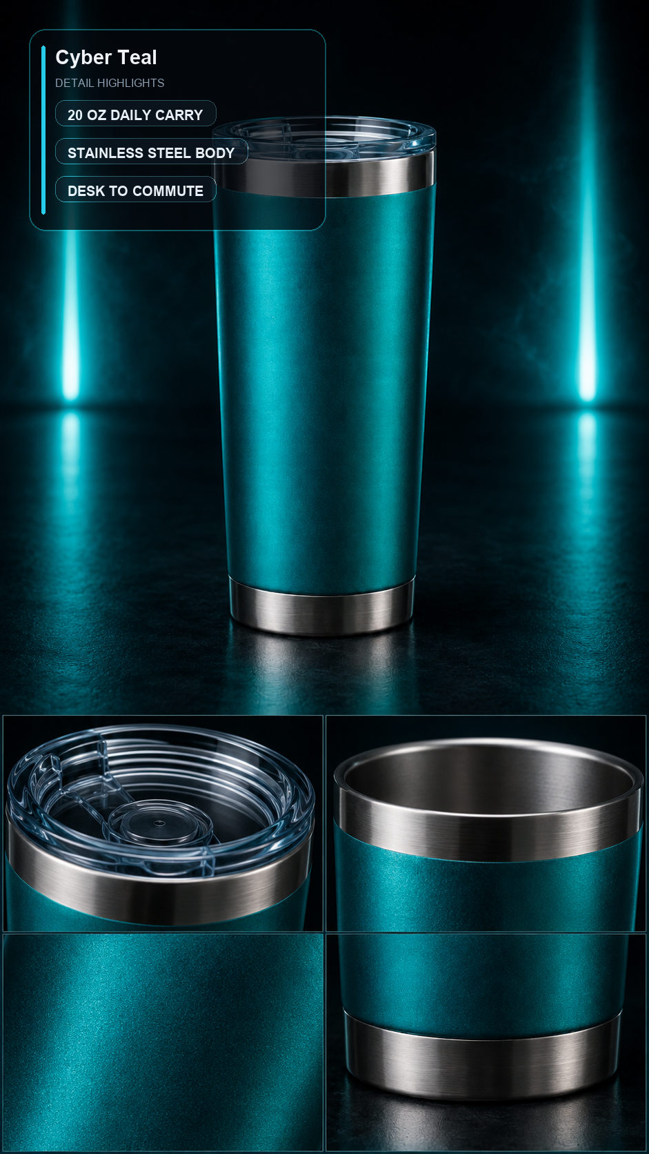 CyberFlasks Cyber Teal insulated tumbler detail image
