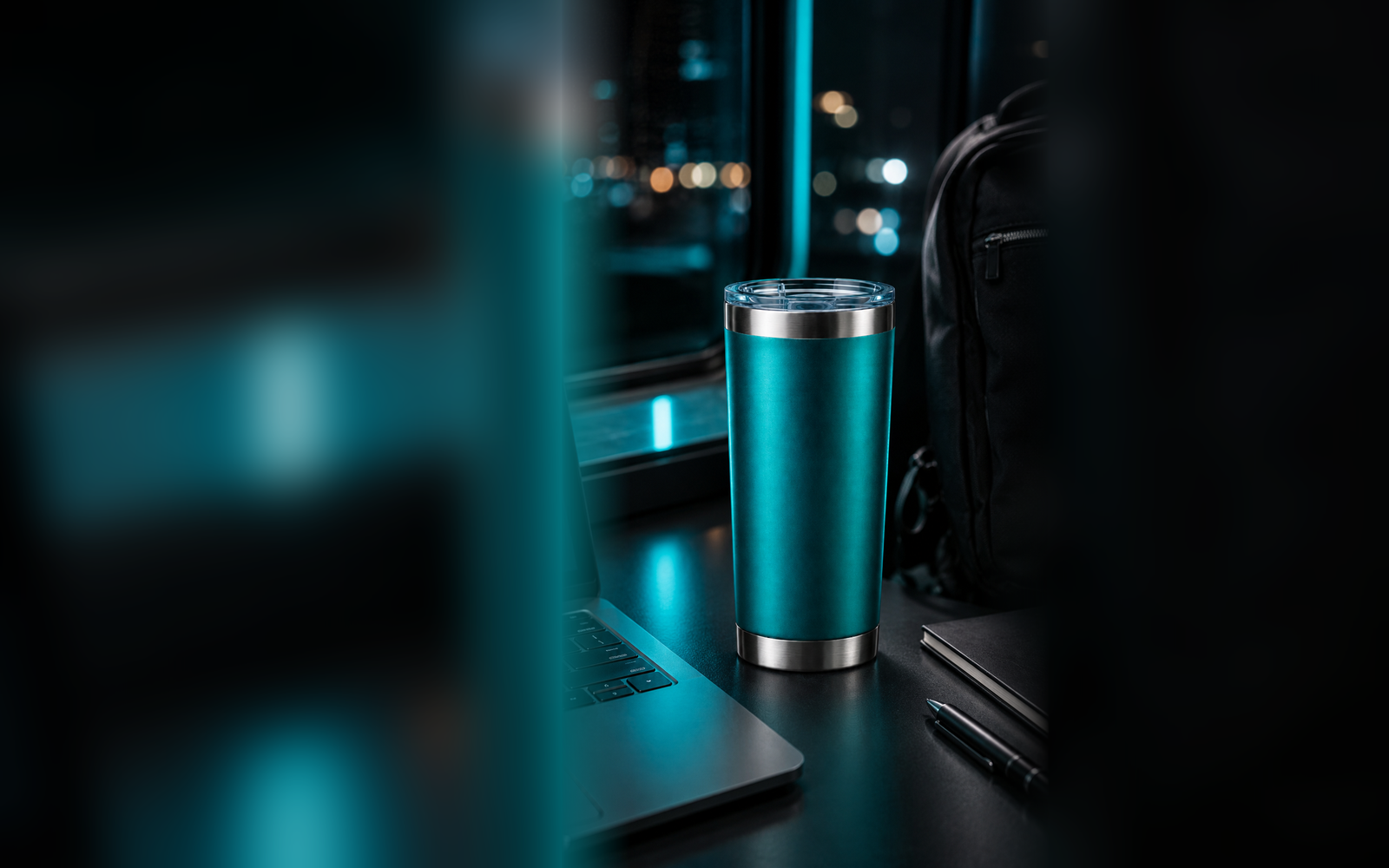 CyberFlasks Cyber Teal insulated tumbler lifestyle image