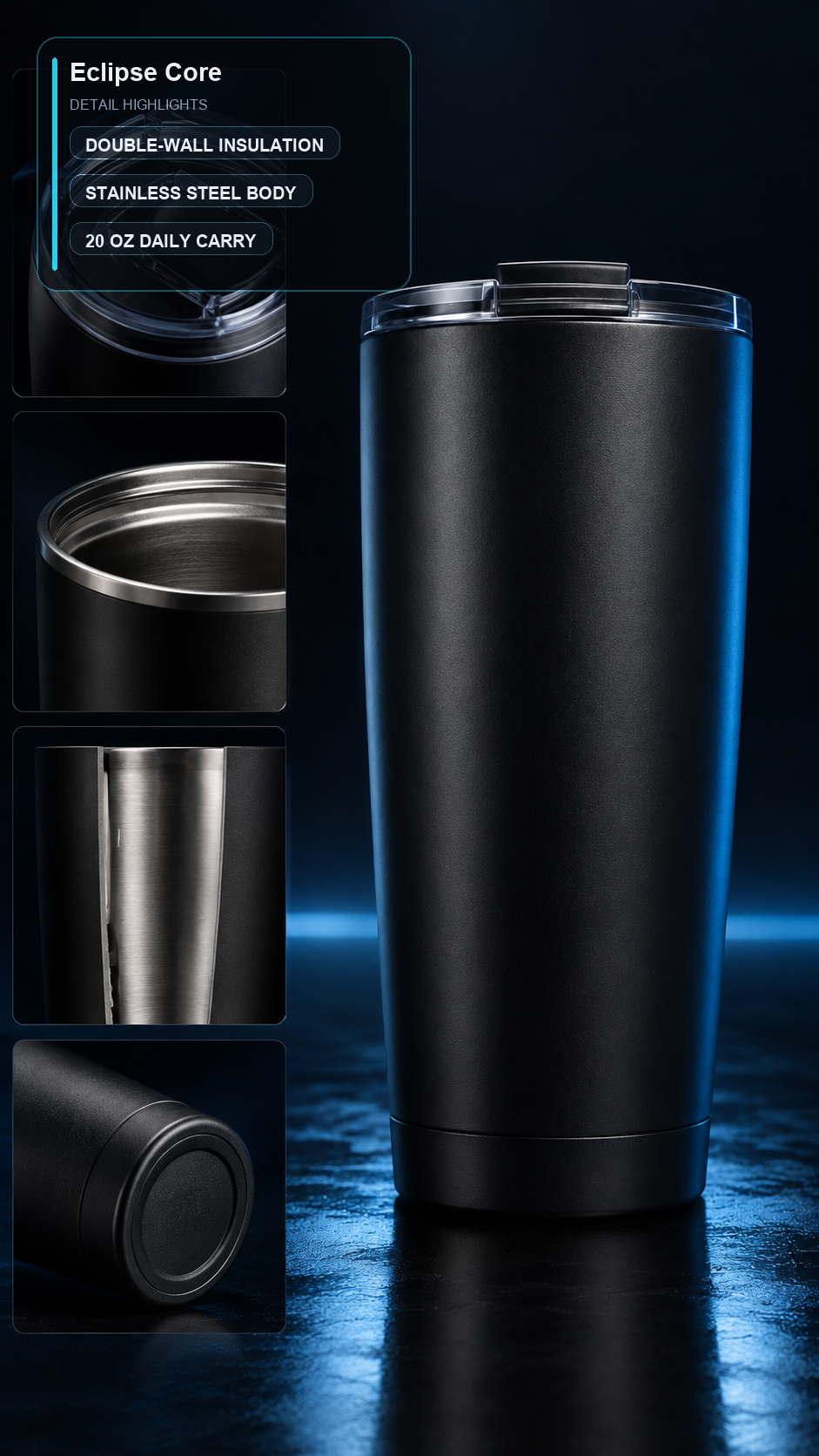 CyberFlasks Eclipse Core insulated tumbler detail image