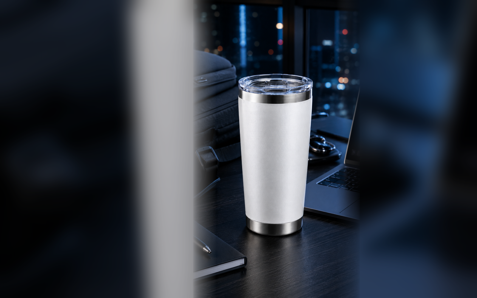 CyberFlasks Lunar White insulated tumbler lifestyle image