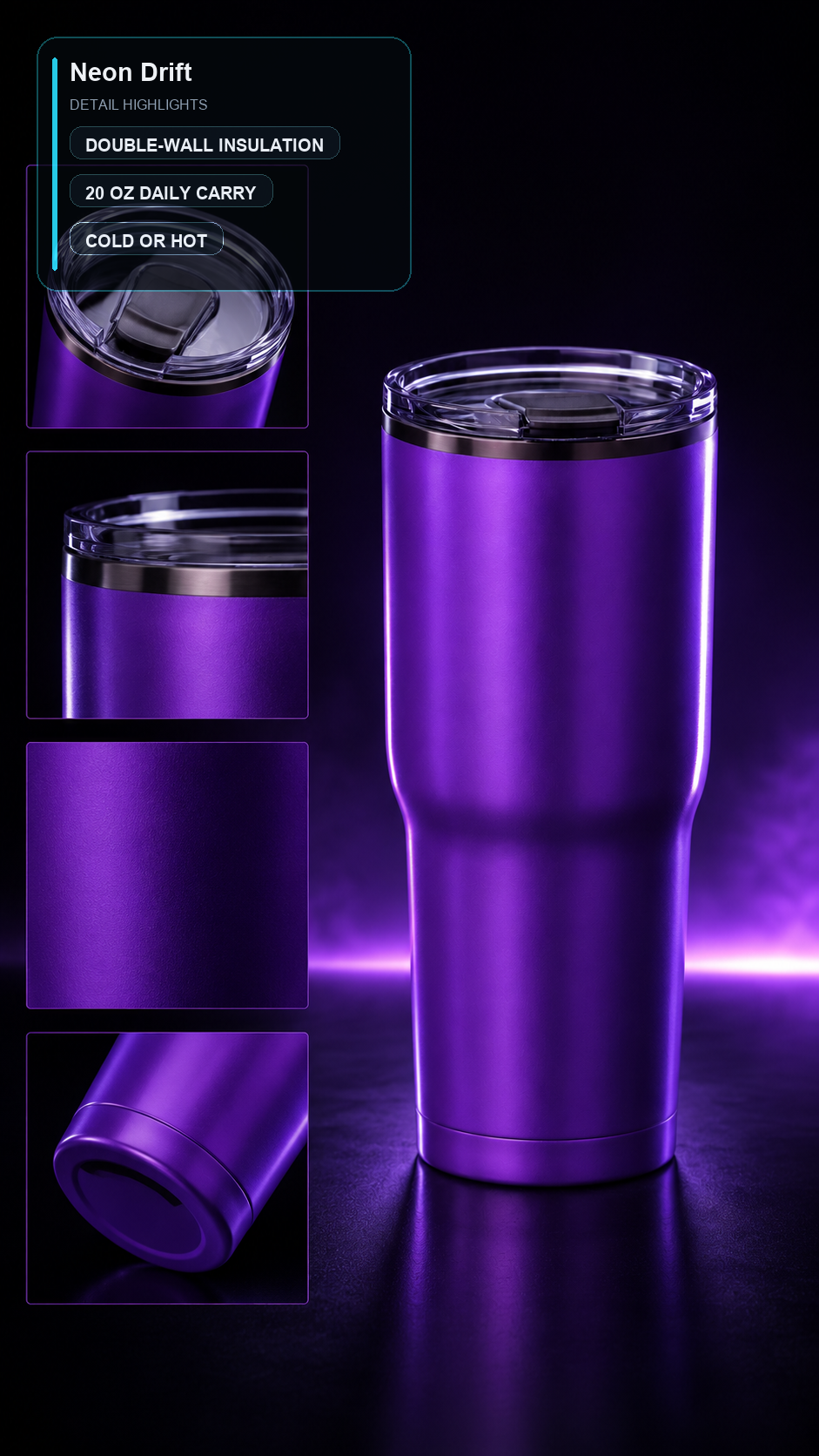 CyberFlasks Neon Drift insulated tumbler detail image