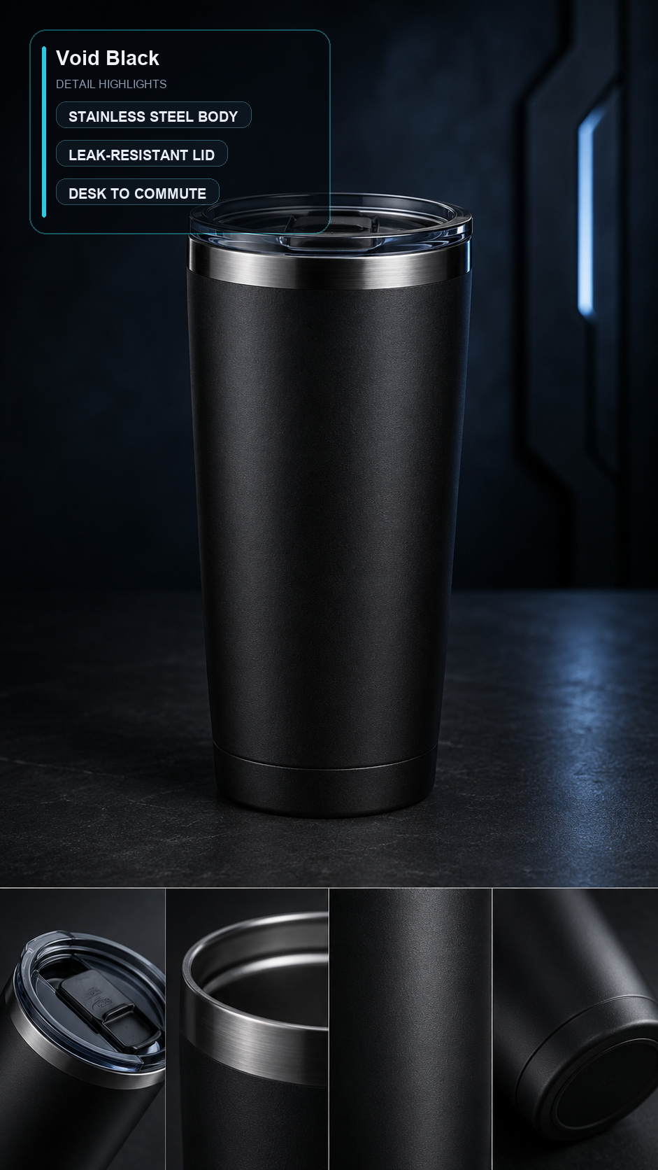 CyberFlasks Void Black insulated tumbler detail image