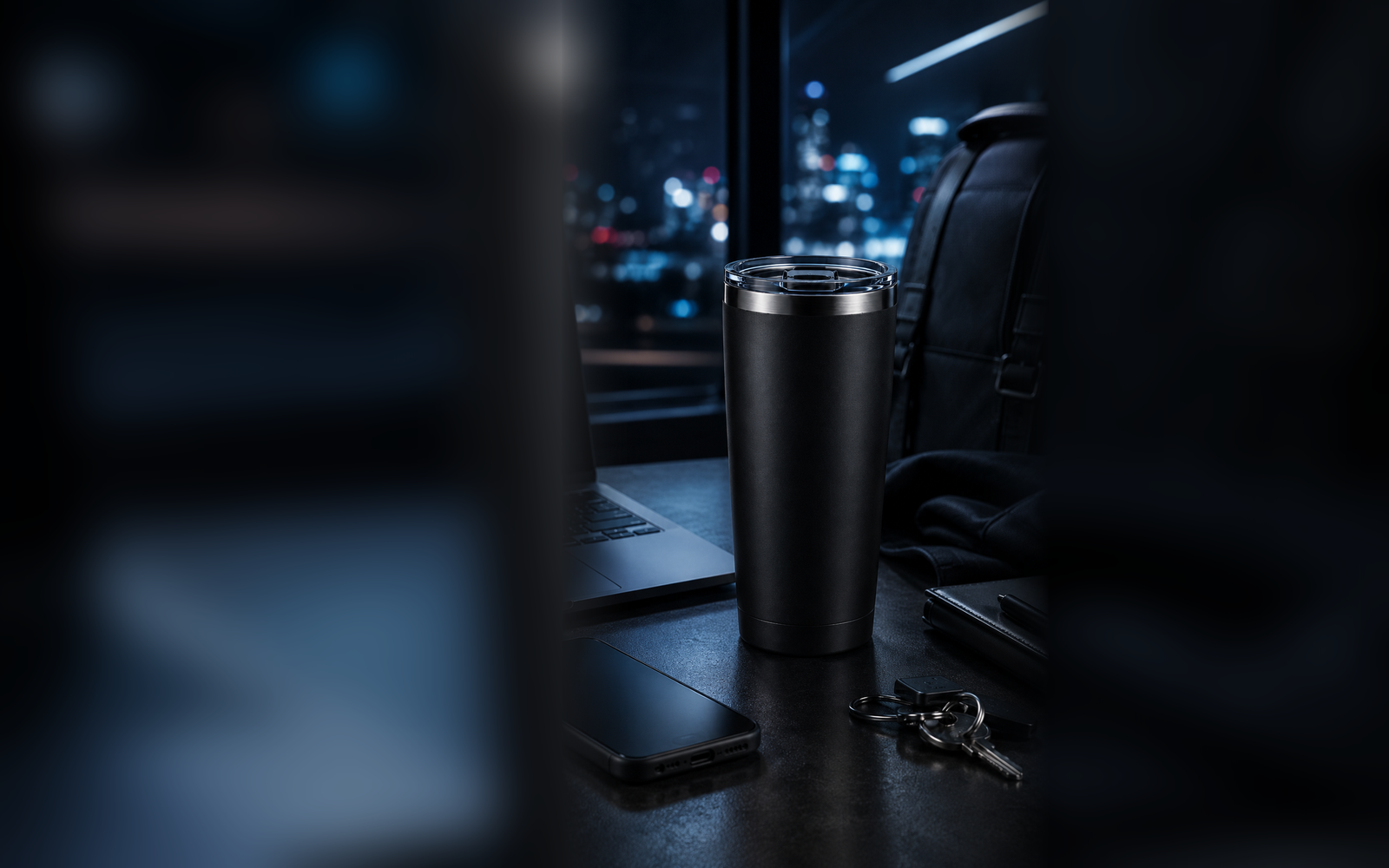 CyberFlasks Void Black insulated tumbler lifestyle image